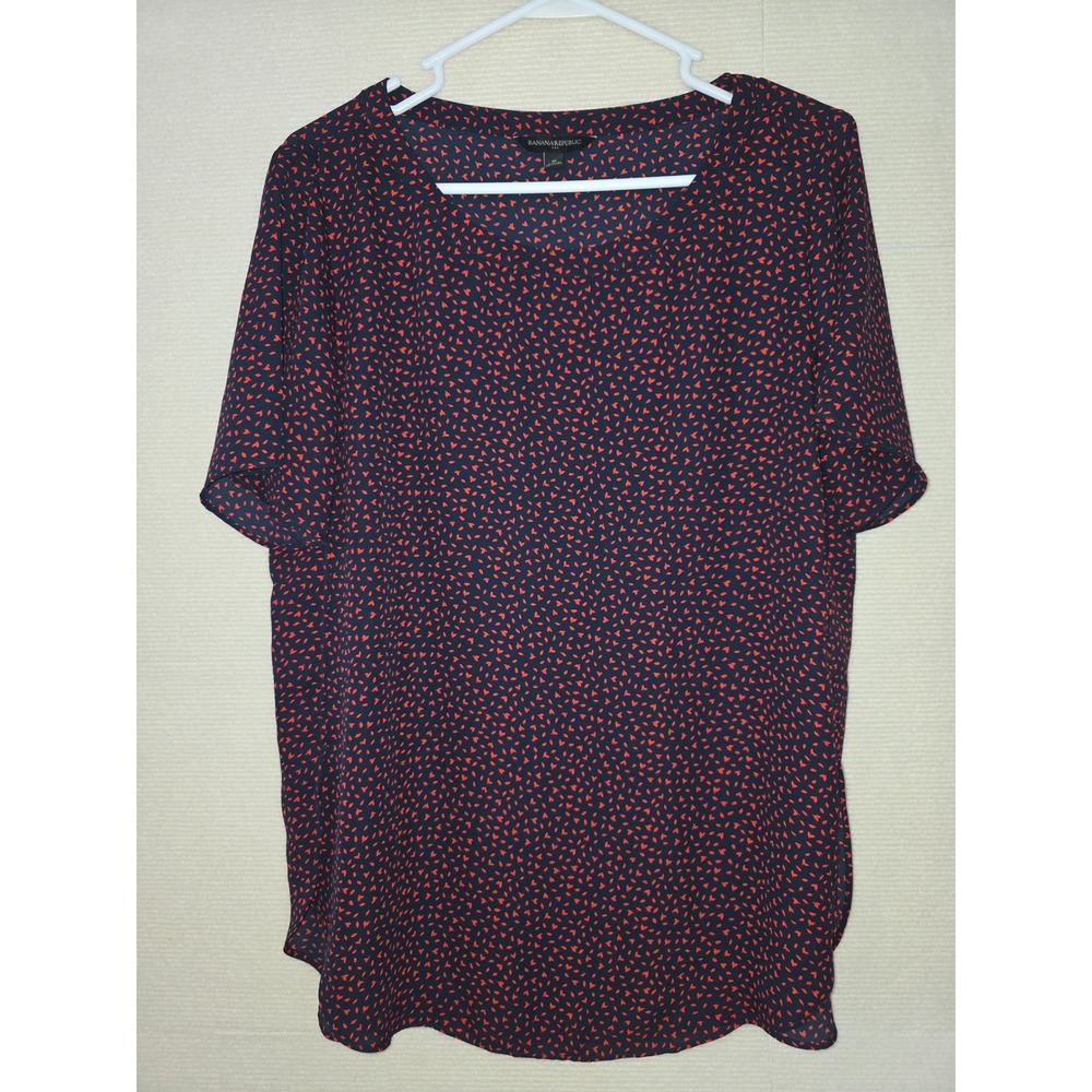 Banana Republic Womens Navy Blue Red Abstract Print Short Sleeve Blouse Size M